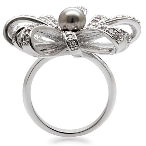 LOVCIA Gray Synthetic Pearl Rhodium-Plated Brass Ring - Buy stylish Rings for women - Shop latest Ring design - Trendy Rings - Unique fashion Rings - Find the perfect Ring