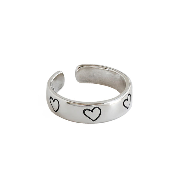 Lovcia 925 Sterling Silver Adjustable Open Size Heart Ring-Rings-US 6-