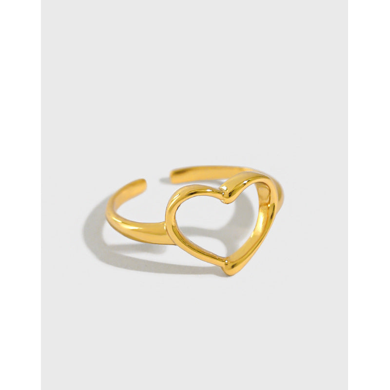 Lovcia Anniversary Hollow Heart Ring Gold Plated Adjustable-Rings-Yellow Gold-