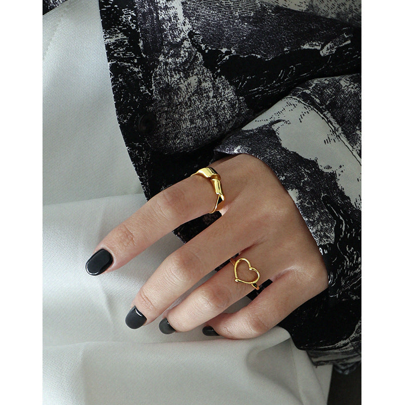 Lovcia Anniversary Hollow Heart Ring Gold Plated Adjustable-Rings-Yellow Gold-