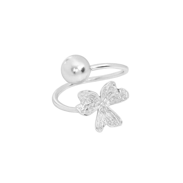 Lovcia Adjustable 925 Sterling Silver Ball Clover Ring Gold-Rings-Yellow Gold-