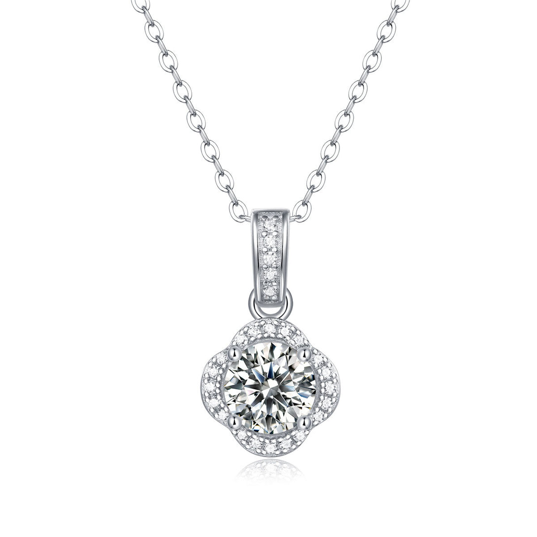 Lovcia Silver Moissanite Four Petal Flower Necklace 6.5mm-Necklaces-1 ct ( Certificate Included )-