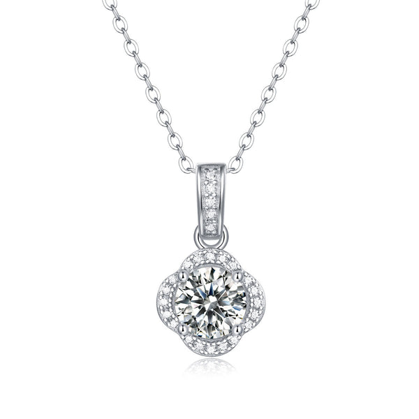 LOVCIA Silver Moissanite Four Petal Flower Necklace 6.5mm