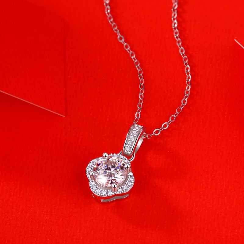 Lovcia Silver Moissanite Four Petal Flower Necklace 6.5mm-Necklaces-1 ct ( Certificate Included )-