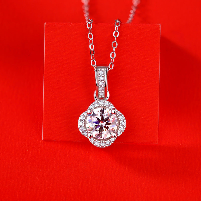 Lovcia Silver Moissanite Four Petal Flower Necklace 6.5mm-Necklaces-1 ct ( Certificate Included )-