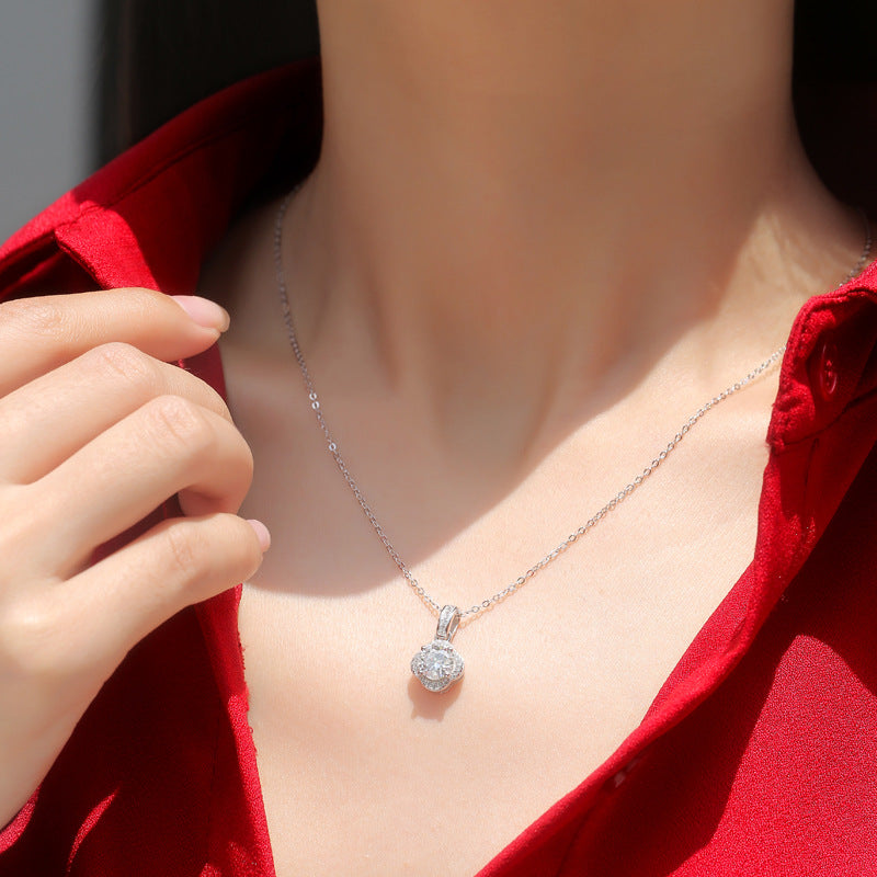 Lovcia Silver Moissanite Four Petal Flower Necklace 6.5mm-Necklaces-1 ct ( Certificate Included )-