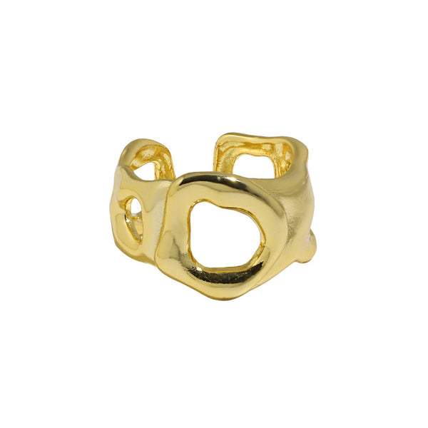 Lovcia Adjustable Gold Plated Hollow Heart Ring 925 Silver-Rings-Yellow Gold-