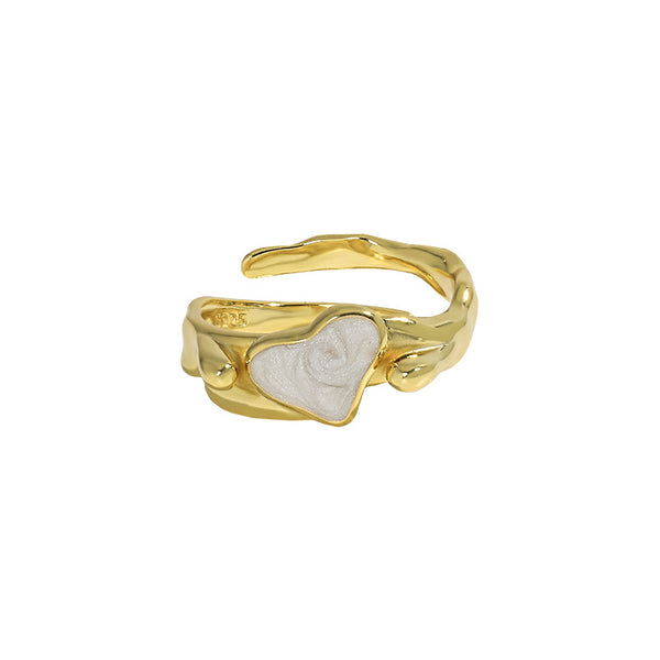 Lovcia Gold Tone 925 Silver Heart CZ Ring Adjustable-Rings-Yellow Gold-