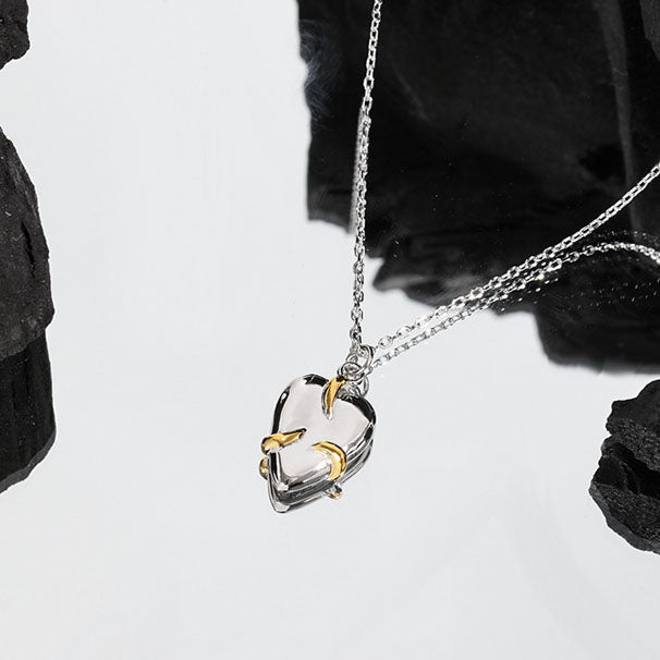 Lovcia 925 Silver Heart Necklace 18K Gold Plated 405mm-Necklaces-Rhodium + Yellow Gold-
