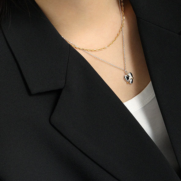Lovcia 925 Silver Heart Necklace 18K Gold Plated 405mm-Necklaces-Rhodium + Yellow Gold-