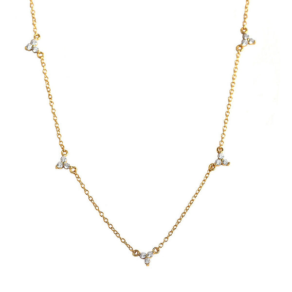 LOVCIA Gold CZ Three Leaf Clover Necklace 925 Silver