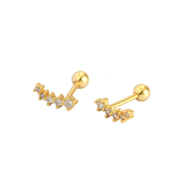 Lovcia Geometry CZ Smile Lines Gold Stud Earrings 8mm