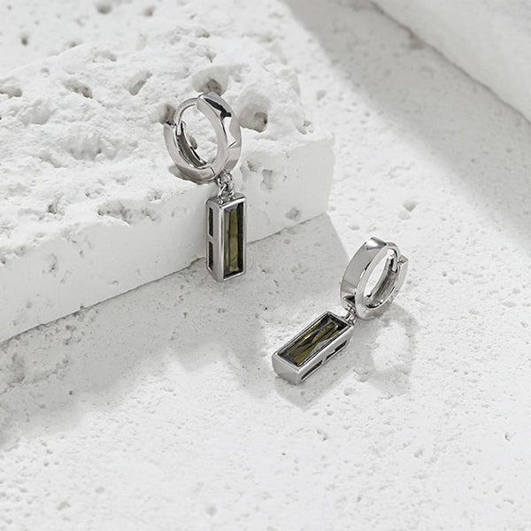 Lovcia Green CZ Rectangle Dangling Earrings 925 Silver
