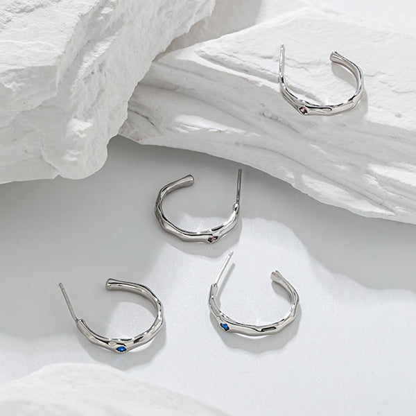 Lovcia Geometry CZ Circle 19mm Hoop Earrings Silver