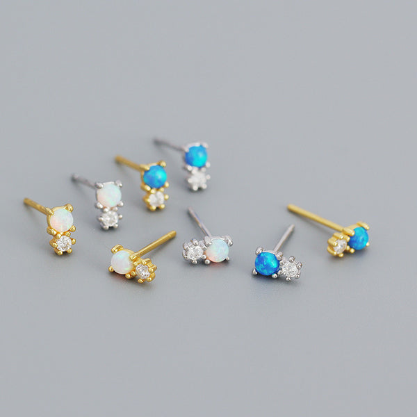 Lovcia Opal Snowman CZ Stud Earrings 925 Silver Gold Tone