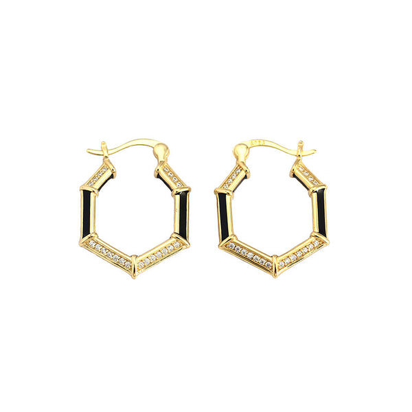 Lovcia Gold Tone CZ Hexagon Hoop Earrings 22.9mm Solid 925