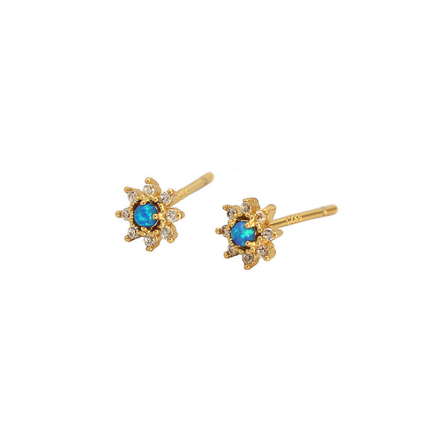 Lovcia Gold Created Opal CZ Flower Stud Earrings 925