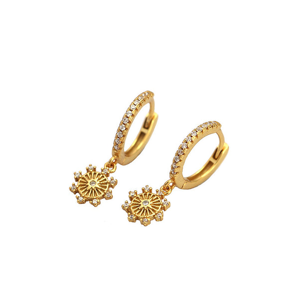 Lovcia Gold CZ Hoop Earrings Eight Pointed Star Charm