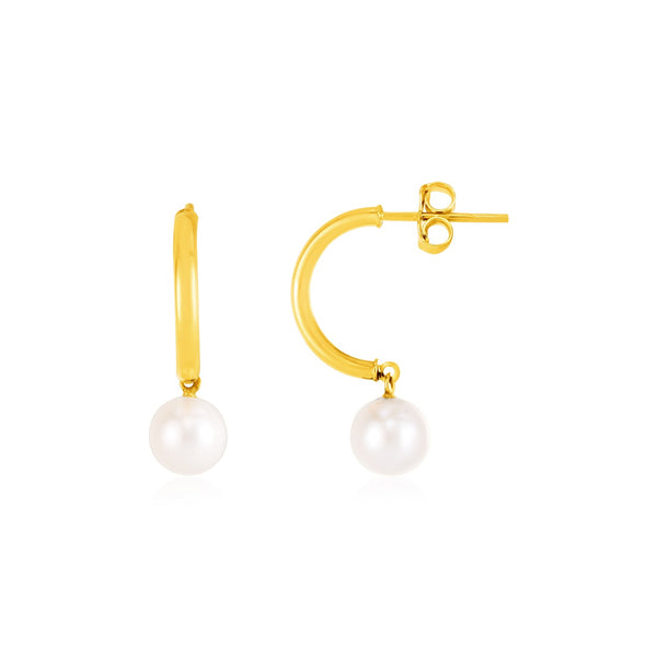 LOVCIA Luxury Classic 14k Yellow Gold Pearl Adorned Half Hoop Earrings