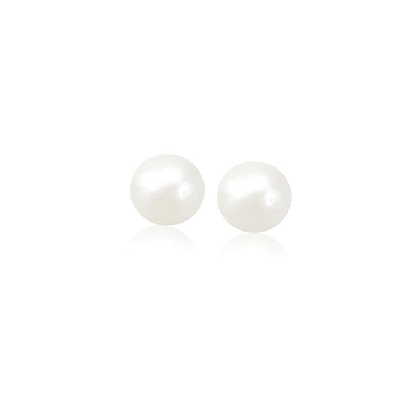 LOVCIA Luxury Glamorous 6mm Freshwater Pearl Stud Earrings in 14k Yellow Gold