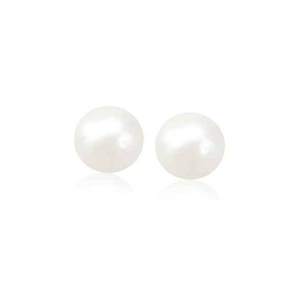 LOVCIA Luxury Classic 14K Yellow Gold White Freshwater Pearl Stud Earrings (8mm)