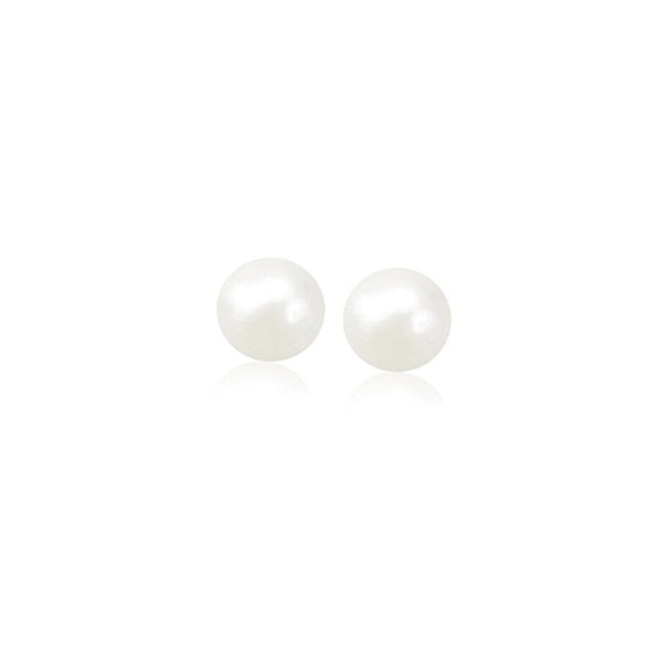 LOVCIA Luxury 14K Yellow Gold Round Freshwater Pearl Stud Earrings (5mm)