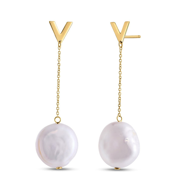 LOVCIA Luxury Elegant 14k Yellow Gold Pearl Drop Earrings by Tesoro