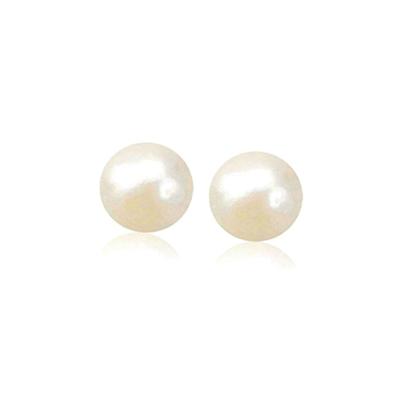 LOVCIA Luxury 14k Yellow Gold Round Freshwater Cultured Pearl Stud Earrings (7mm)