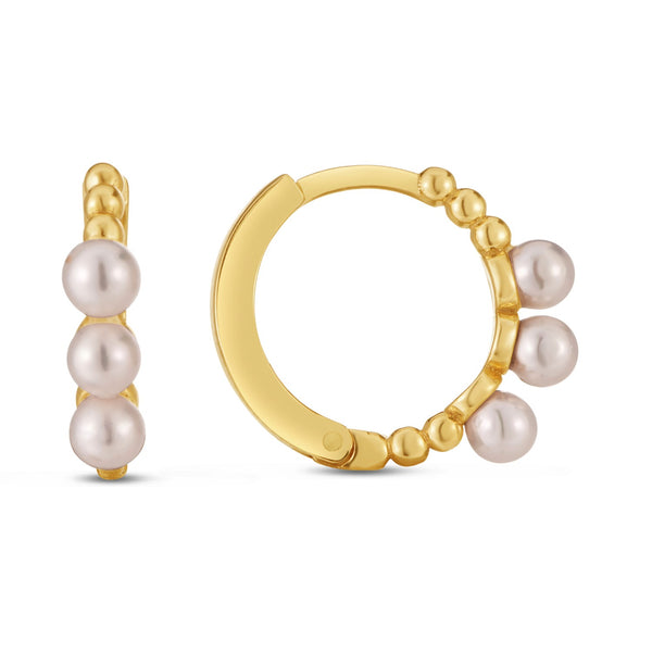 LOVCIA Luxury Classic 14k Yellow Gold Pearl Hoop Earrings