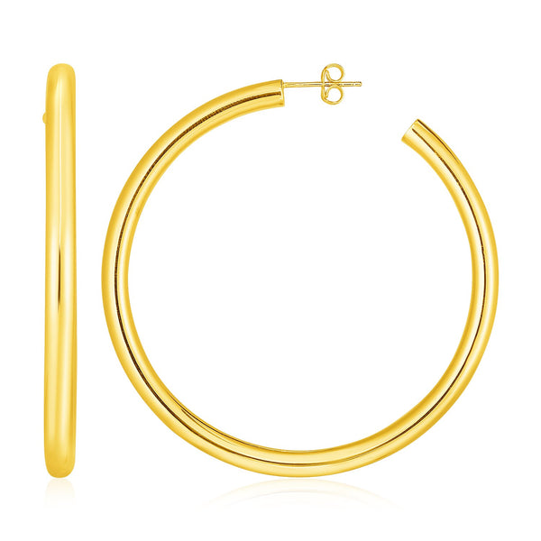 LOVCIA Luxury Classic 14k Yellow Gold Wide Hoop Earrings with Pushback Clasp (50mm Diameter)