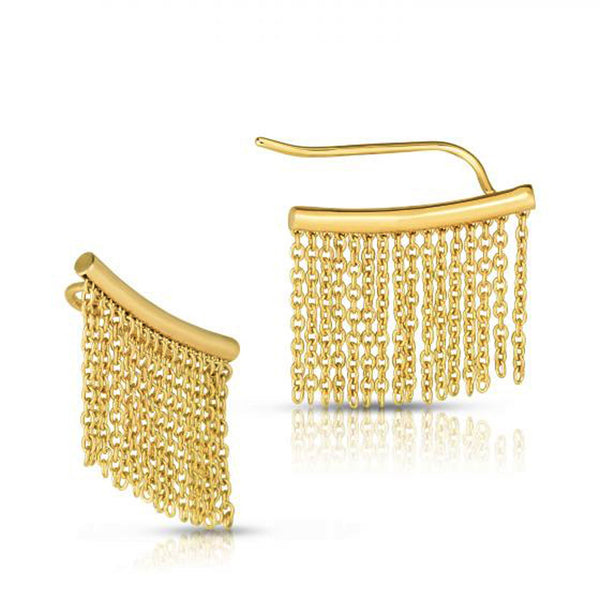 LOVCIA Luxury 14k Yellow Gold Chain Link Fringe Ear Climber Earrings