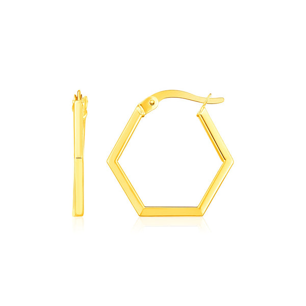 LOVCIA Luxury Hexagonal Geometric Hoop Earrings in 14K Yellow Gold