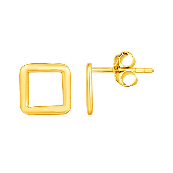 LOVCIA Luxury Dazzling 14K Yellow Gold Open Square Stud Earrings