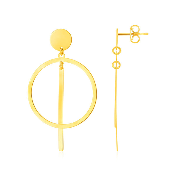 LOVCIA Luxury Sleek 14K Yellow Gold Geometric Bar and Circle Earrings