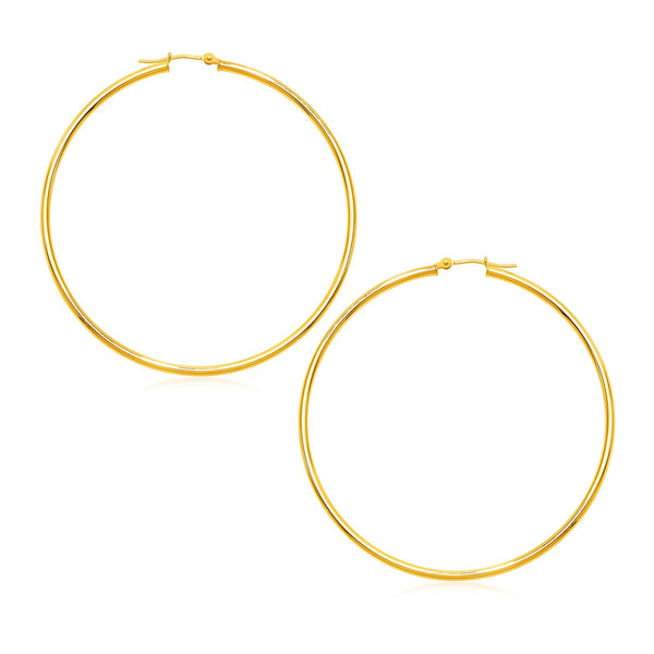 LOVCIA Luxury Bold 14K Yellow Gold Large Hoop Earrings with Hinged Clasps (60mm)