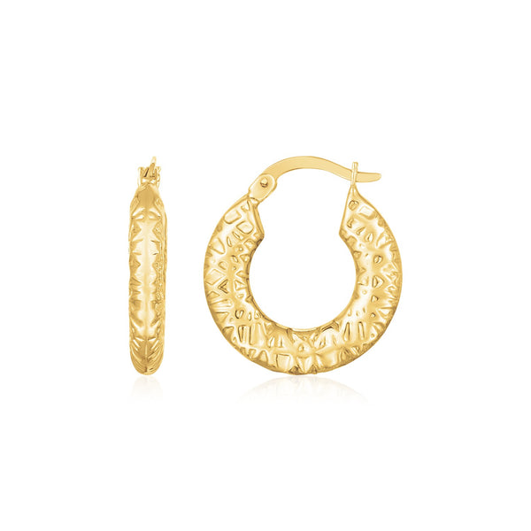 LOVCIA Luxury Elegant 14K Yellow Gold Textured Hoop Earrings