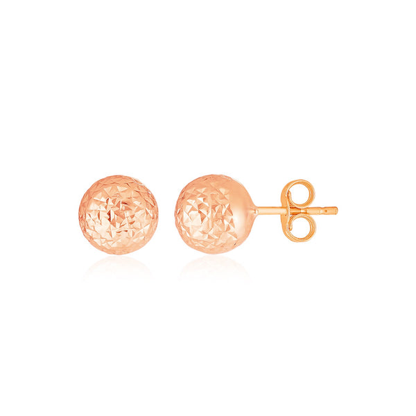 LOVCIA Luxury 5mm 14K Rose Gold Textured Ball Earrings with Push Back Clasp