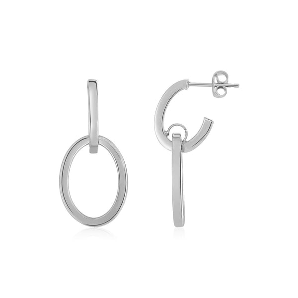 LOVCIA Luxury Glamorous 14K White Gold Drop Hoop Earrings with Interlocking Design