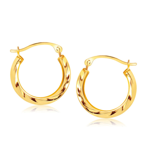 LOVCIA Luxury 10k Yellow Gold Textured Hoop Earrings with Snap Lock Closure