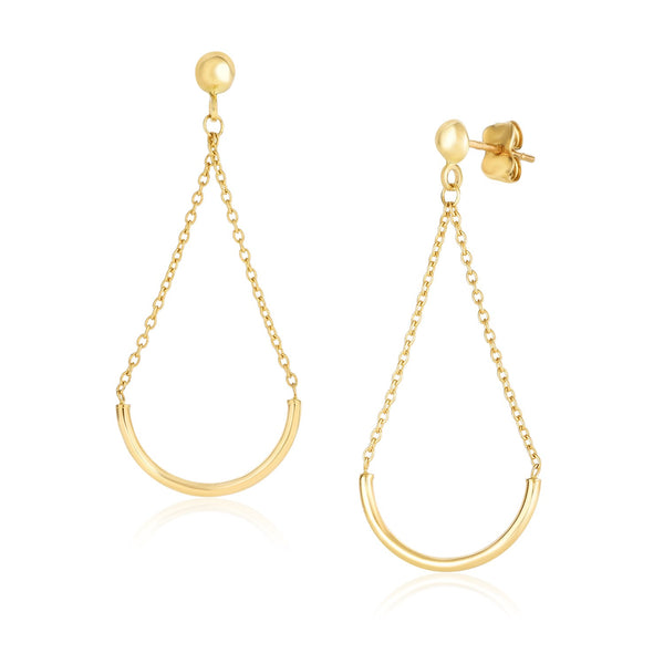 LOVCIA Luxury Classic 14k Yellow Gold Chain Bar Drop Earrings