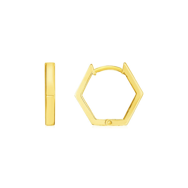 LOVCIA Luxury 14K Yellow Gold Hexagon Geometric Huggie Hoop Earrings