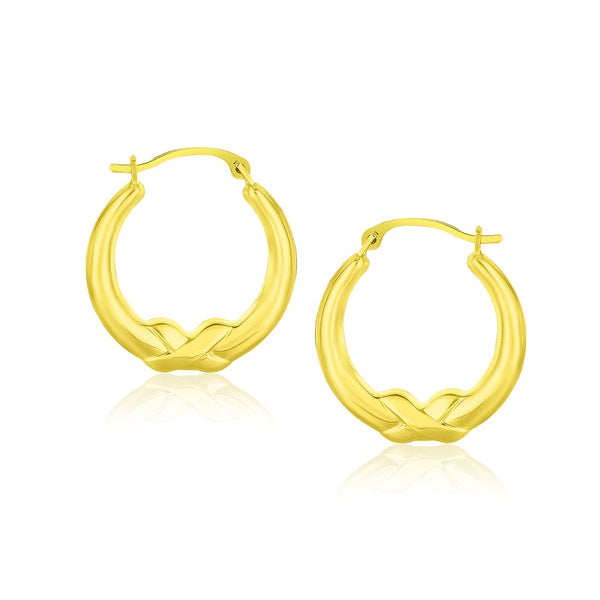 LOVCIA Luxury Dazzling X Knot Design 10k Yellow Gold Hoop Earrings