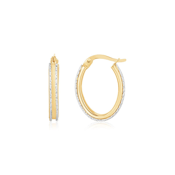 14K Two-Tone Gold Diamond Cut Oval Hoop Earrings