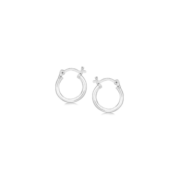 Sterling Silver Rhodium Plated Thin and Small Polished Hoop Earrings (2x10mm)