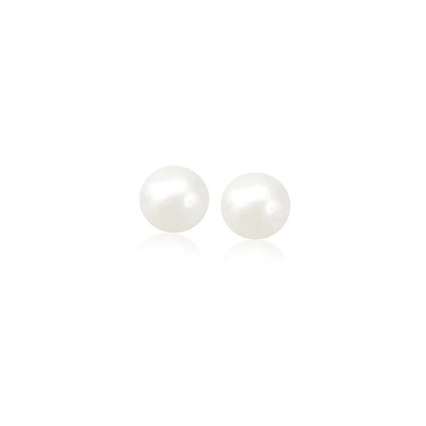 LOVCIA Luxury 14K Yellow Gold Round White Freshwater Pearl Stud Earrings (4mm)