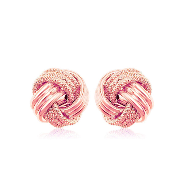 14k Rose Gold Love Knot with Ridge Texture Earrings