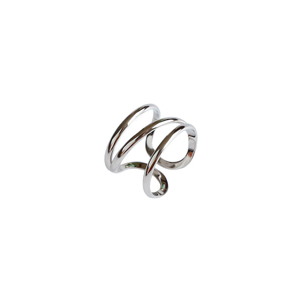 LOVCIA 925 Sterling Silver Adjustable Ring in 3 Lines Cross Style