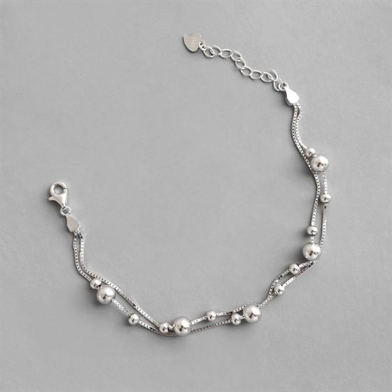 LOVCIA Silver Bead Bracelet 180mm 925 Sterling Double Layer
