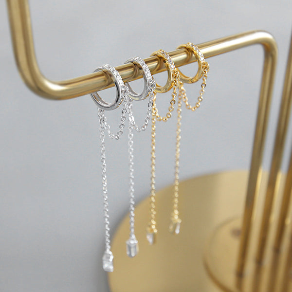 Lovcia Gold CZ Hoop Earrings 925 Sterling Silver Dangling