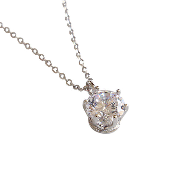 LOVCIA 925 Sterling Silver CZ Round Pendant Necklace 6mm
